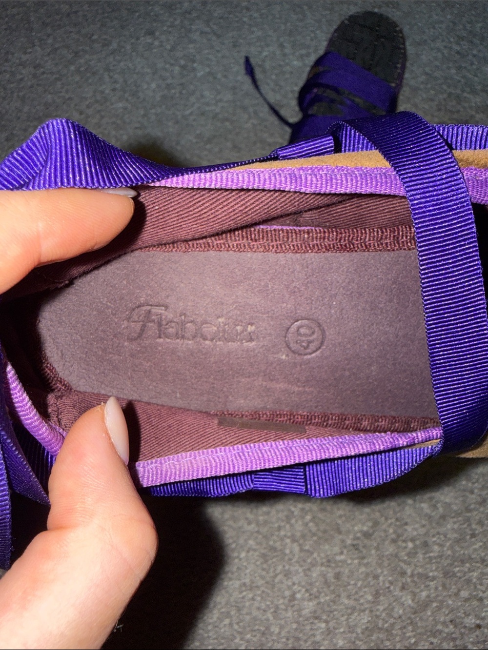 Flabelus Brown Velvet Ballet Flat with Purple Ribbon Tie - Picture 5 of 5